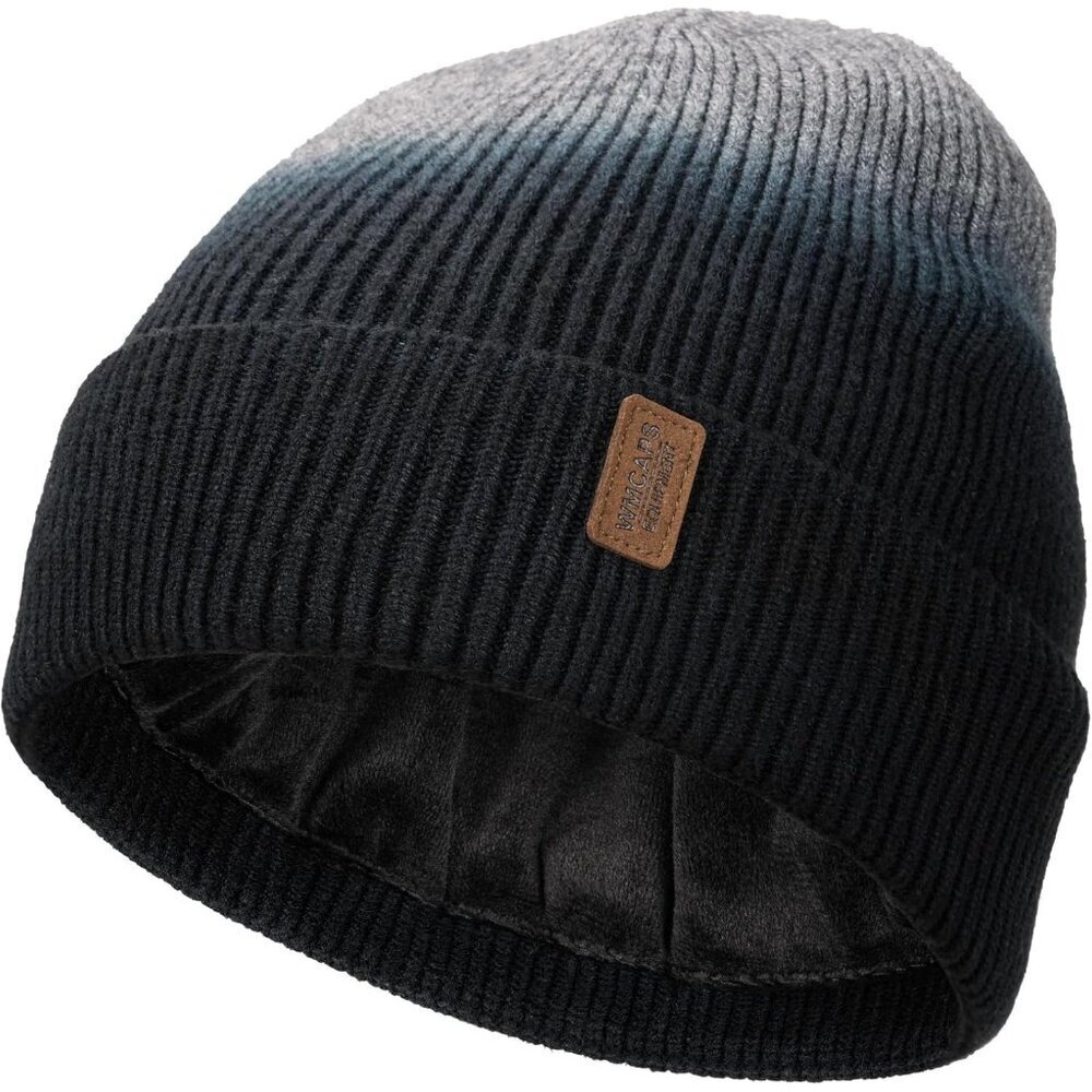 Men's Tie Dye Black/Grey Fleece Lined Beanie Winter Warm Ski Stocking Knit Hat